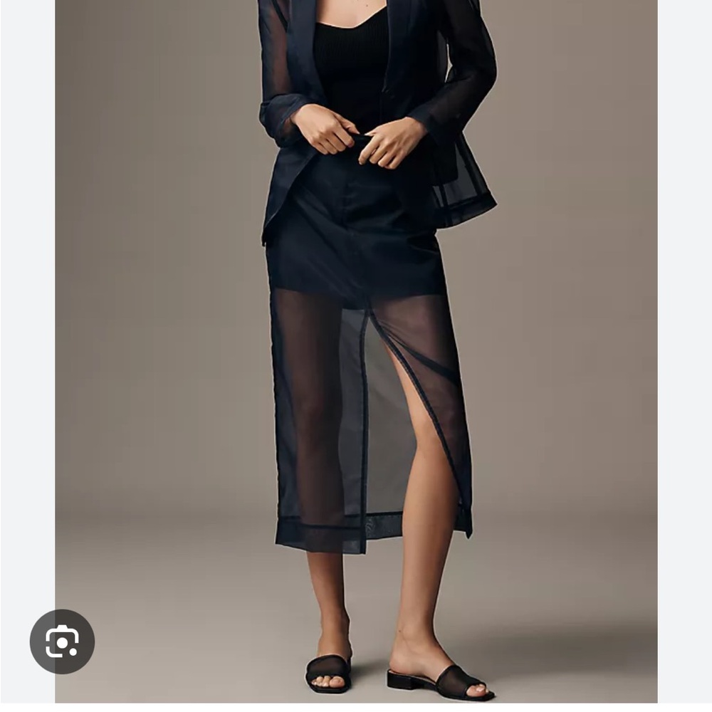 dolan Sheer Navy Midi Skirt with Front Slit